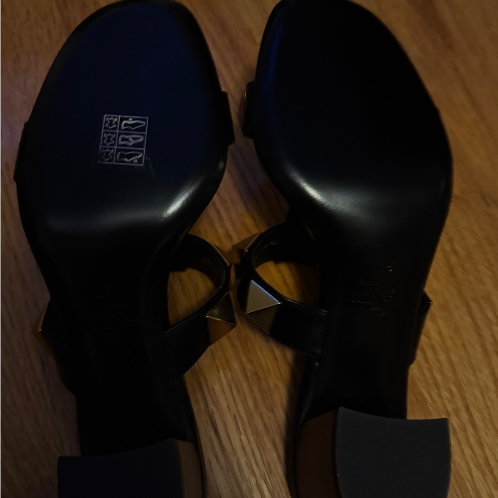 Valentino Garavani Black Sandals with Gold Studs